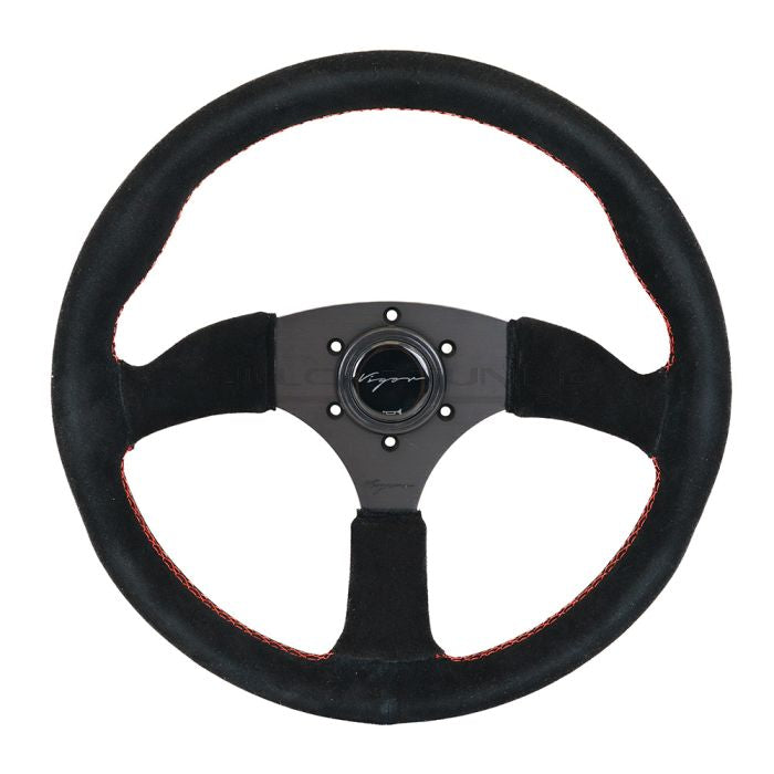 Vigor Spa 350mm Sportstuur – Zwart Suède / Rood Kruisstiksel