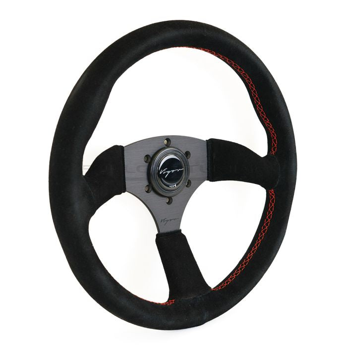 Vigor Spa 350mm Sportstuur – Zwart Suède / Rood Kruisstiksel