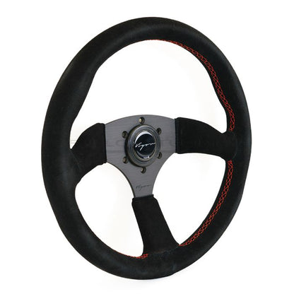 Vigor Spa 350mm Sportstuur – Zwart Suède / Rood Kruisstiksel