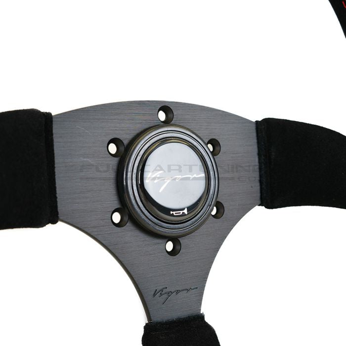 Vigor Spa 350mm Sportstuur – Zwart Suède / Rood Kruisstiksel