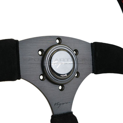 Vigor Spa 350mm Sportstuur – Zwart Suède / Rood Kruisstiksel