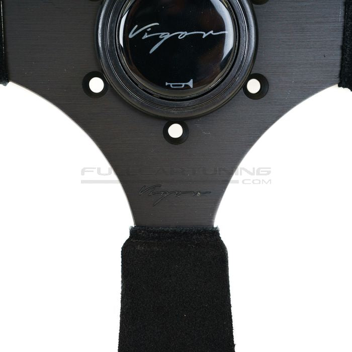 Vigor Spa 350mm Sportstuur – Zwart Suède / Rood Kruisstiksel