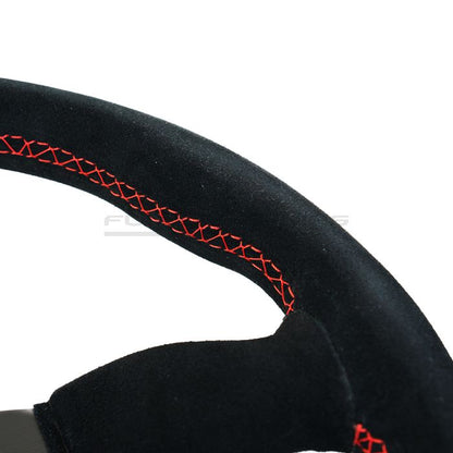 Vigor Spa 350mm Sportstuur – Zwart Suède / Rood Kruisstiksel