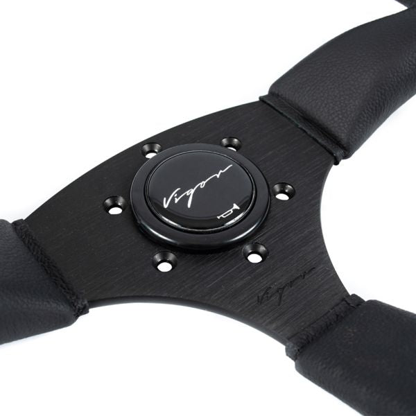 Vigor Stuur Spa Zwarte Kruisstiksel Zwart - Zwart 350mm Leer