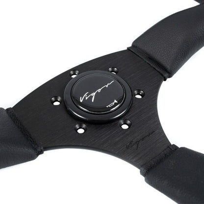 Vigor Stuur Spa Zwarte Kruisstiksel Zwart - Zwart 350mm Leer